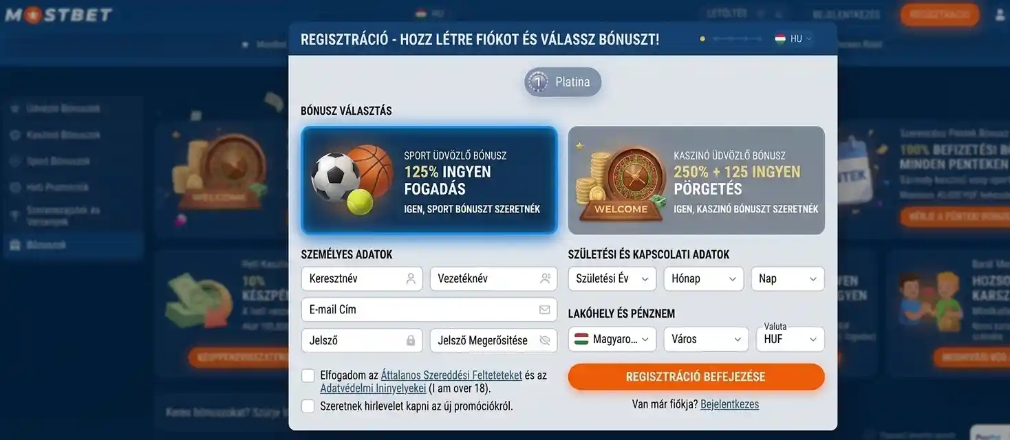 Mostbet bónuszválasztó felület kaszinó és sport opcióval