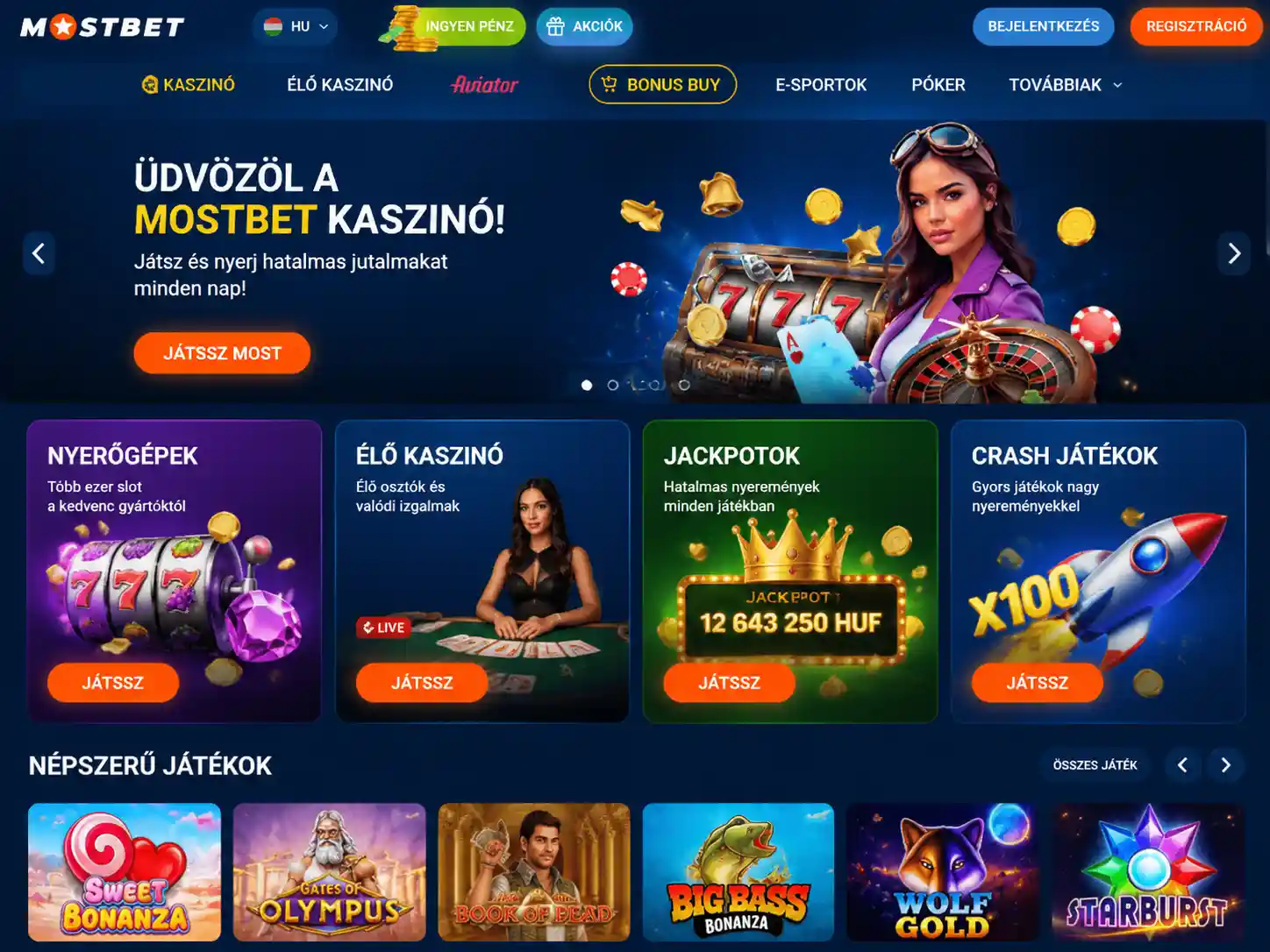 A Mostbet kaszinó főoldala a kategóriákkal